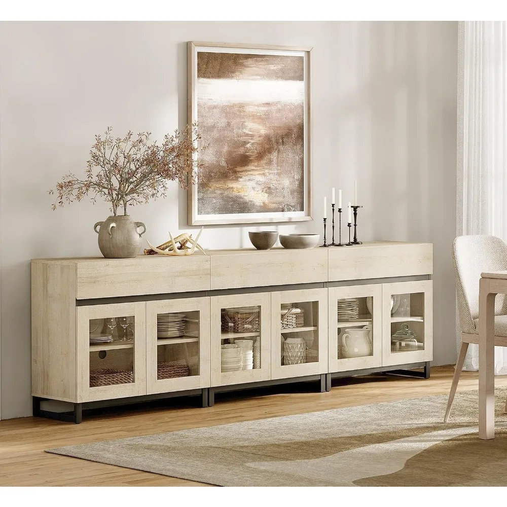 

Multifunctional Sideboard Buffet Cabinets with 6 Glass Doors and 3 Drawers, Modern Sideboard Credenza Coffee Bar Storage