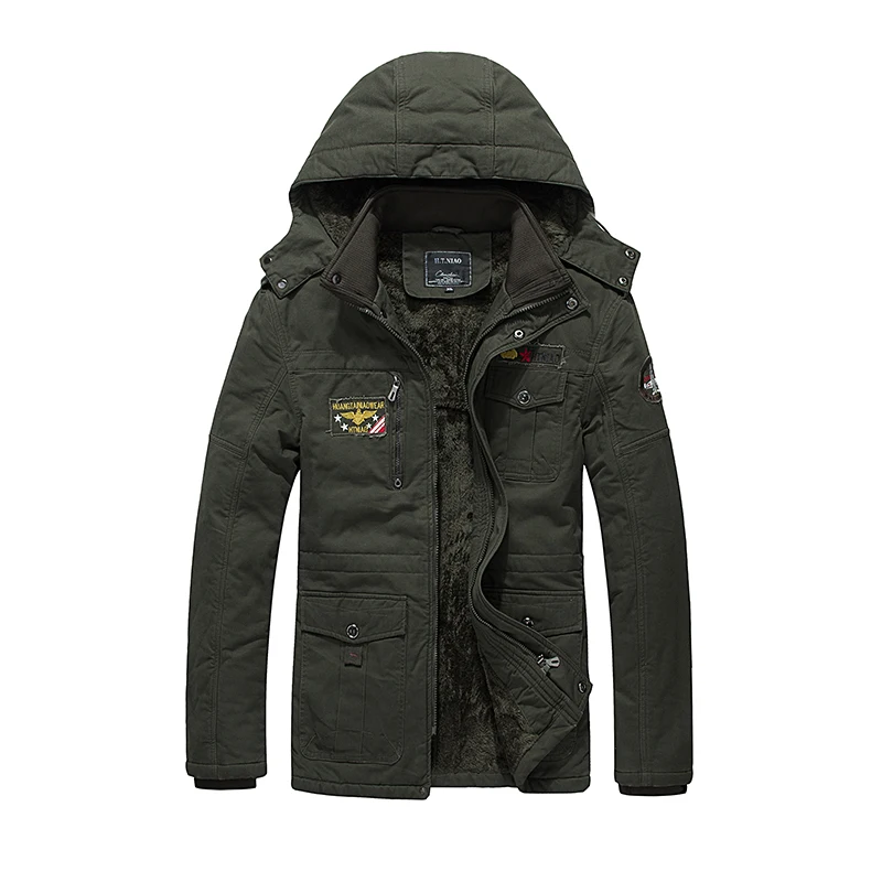 

Windproof Workwear Men's Retro Washed Parkas Military Style Autumn Winter Thickened Parkas Men's Hooded Warm Function Multi Coat