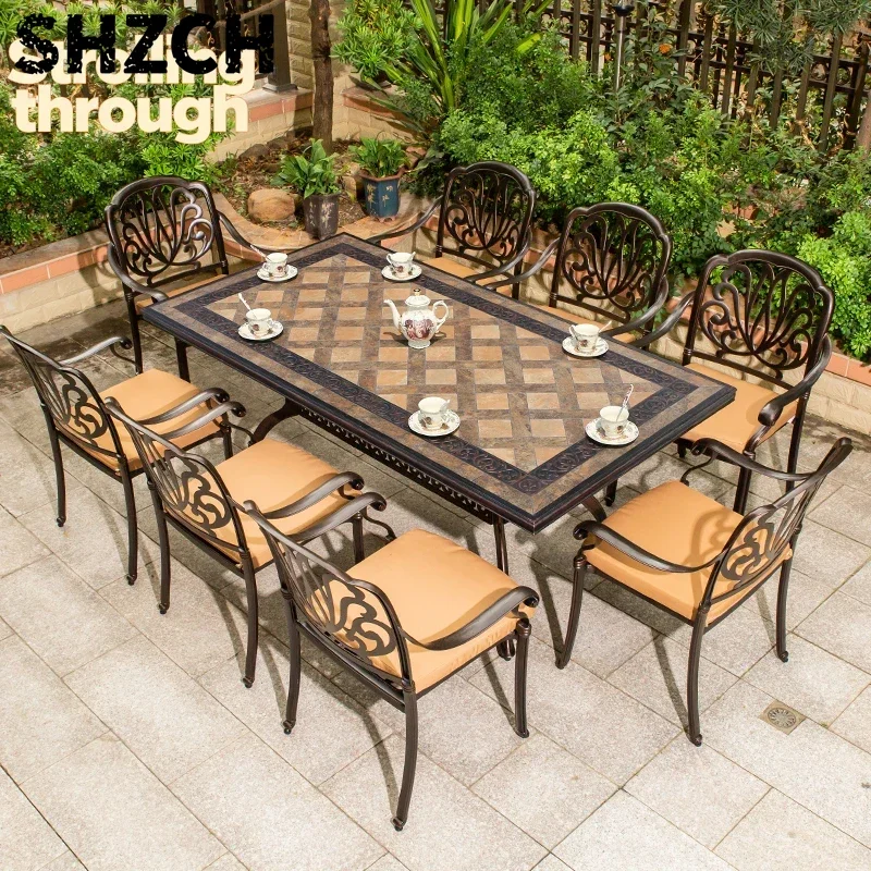 Wholesale Outdoor Dining Table And Chair Set Garden Furniture Big Restaurant Table Cast Aluminium Patio Dining Dining Table Set