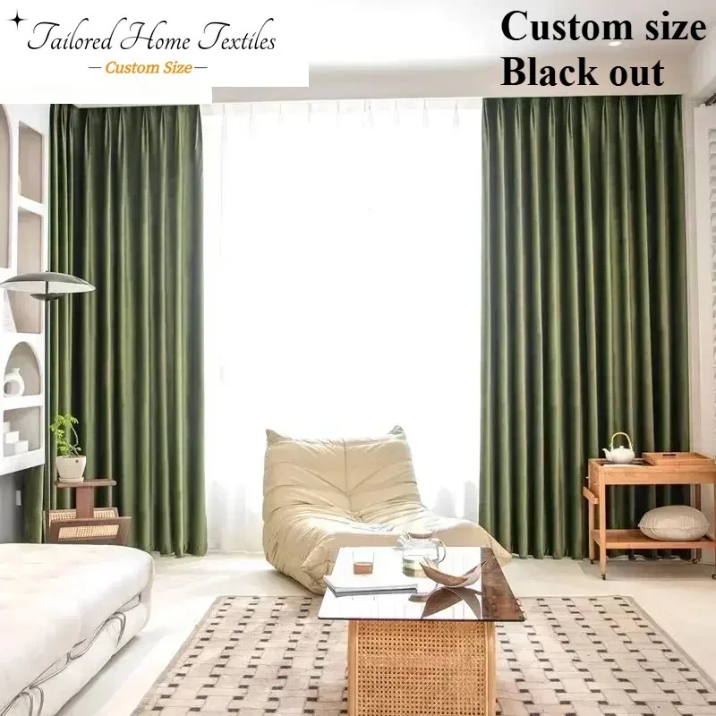 

Custom Size Light Luxury Curtains for Living Dining Room Bedroom Velvet Solid Color Decoration Modern Minimalist Door Screen