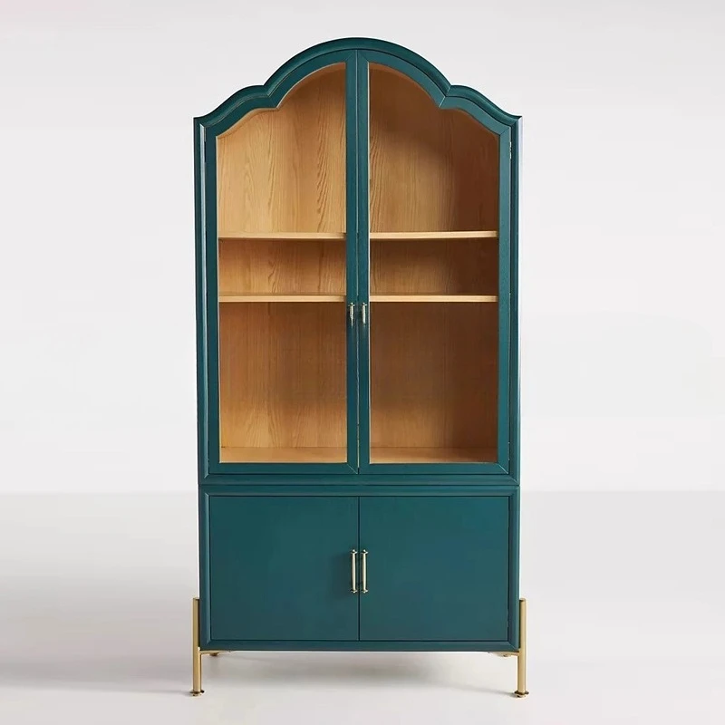 Nordic light luxury solid wood bookcase French rear, multi-functional cabinet multi-layer display cabinet locker