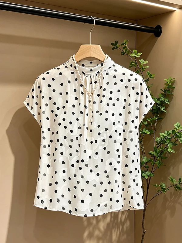 

Summer 2026 Women's Casual Polka Dot Color Block Short Sleeve Shirt Fashionable Breathable Korean Style Loose Fit Top