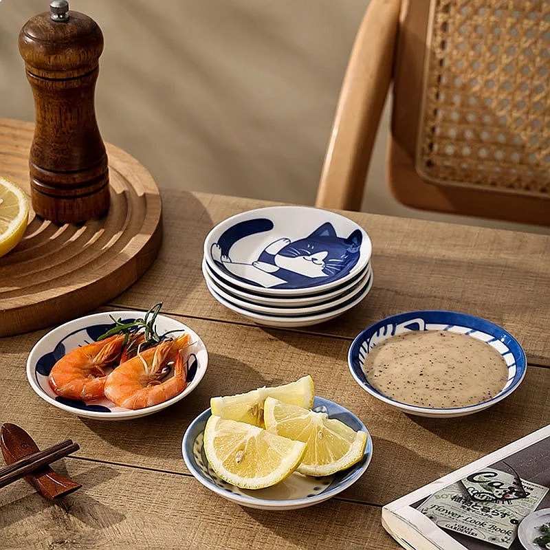 4pcs Japanese Style Ceramic Small Dipping Dish Cute Appetizer Plate Creative Sauce Dish Seasoning Bowl For Home Kitchen Gift Set