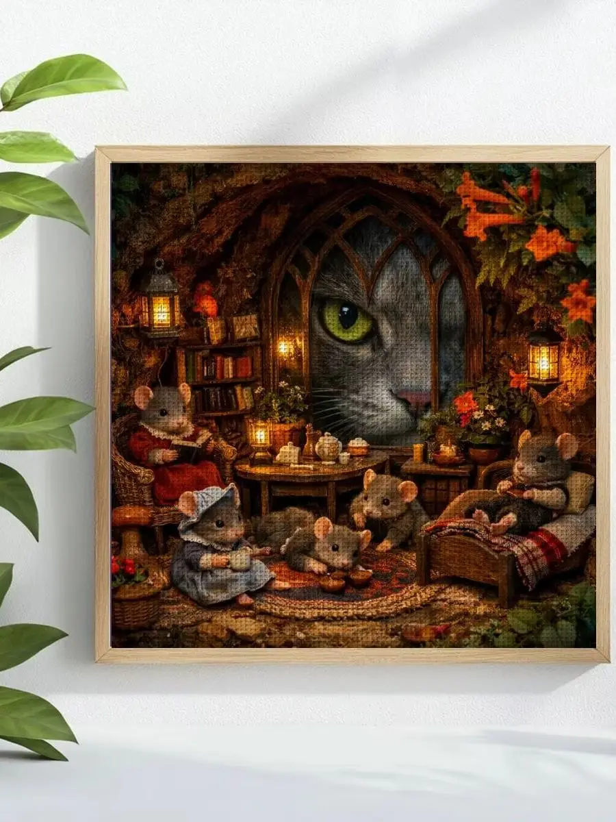 1 Stück 30X30CM/11,8 Zoll „Das Zuhause der Maus“ Gestempeltes Kreuzstich-Set DIY-Kit 11/14/16CT DIY-Stickset DIY-Kreuzstich-Set – Detail 1