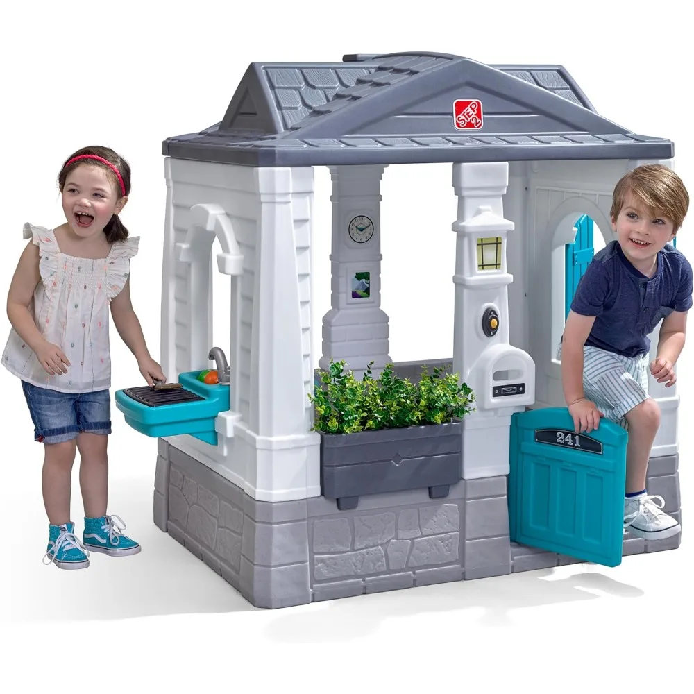 Neat & Tidy Cottage Kids Playhouse, Indoor/Outdoor Playset, Interactive Play with Sounds, Made of Durable Plastic, Kid Playhouse