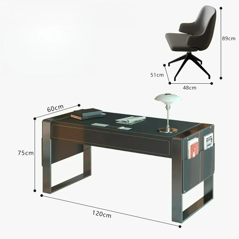 Factory Direct 2026 Italian light luxury saddle leather desk home high-end workbench bedroom designer study minimalist office co