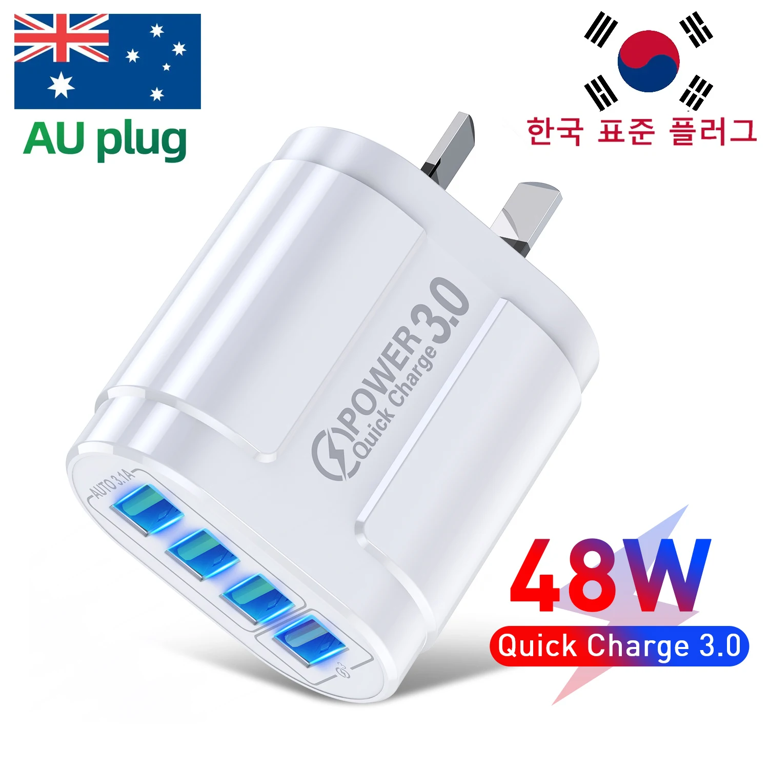 AU KR 48W 4 ports Charger Australian Korean Plug USB Type C Fast Charger Travel Quick Charger Mobile Phone Charger For iPhone 15