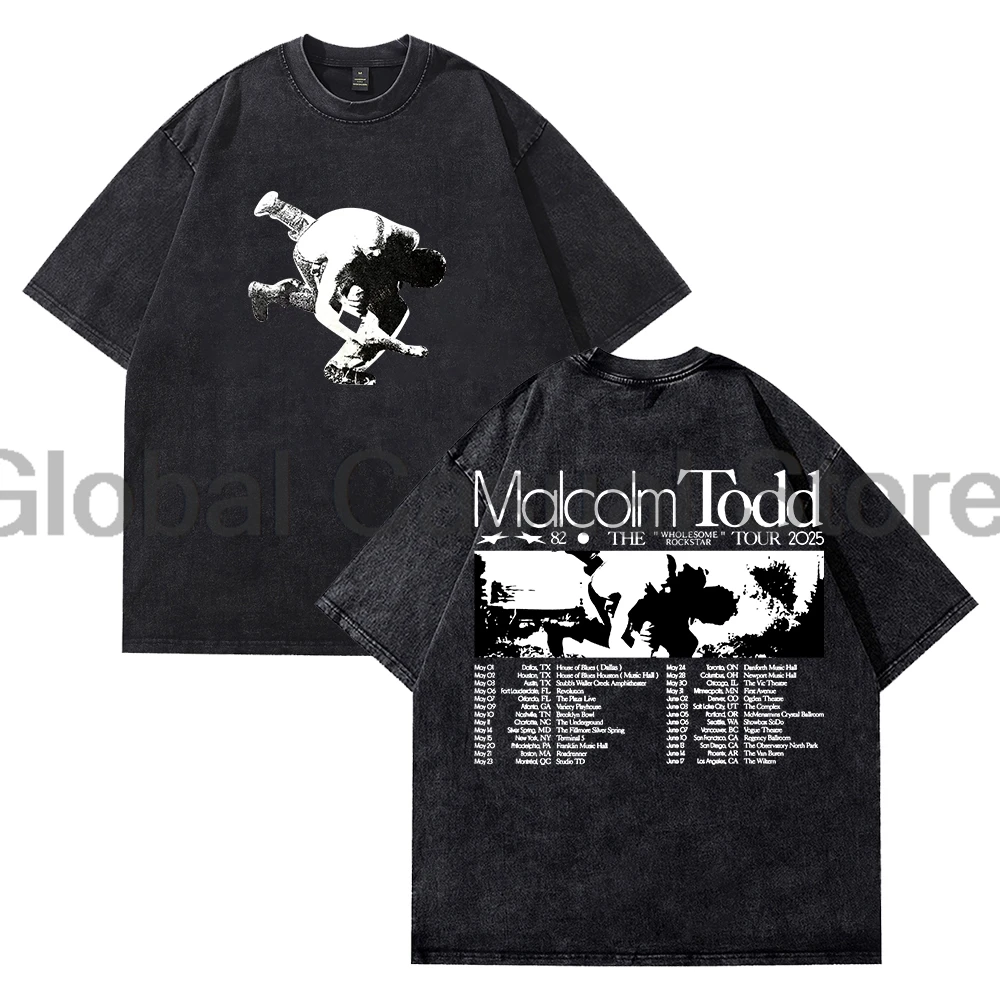 

Футболка Malcolm Todd World Tour 2025, хлопковая стираная футболка с круглым вырезом и короткими рукавами, женские и мужские уличные топы