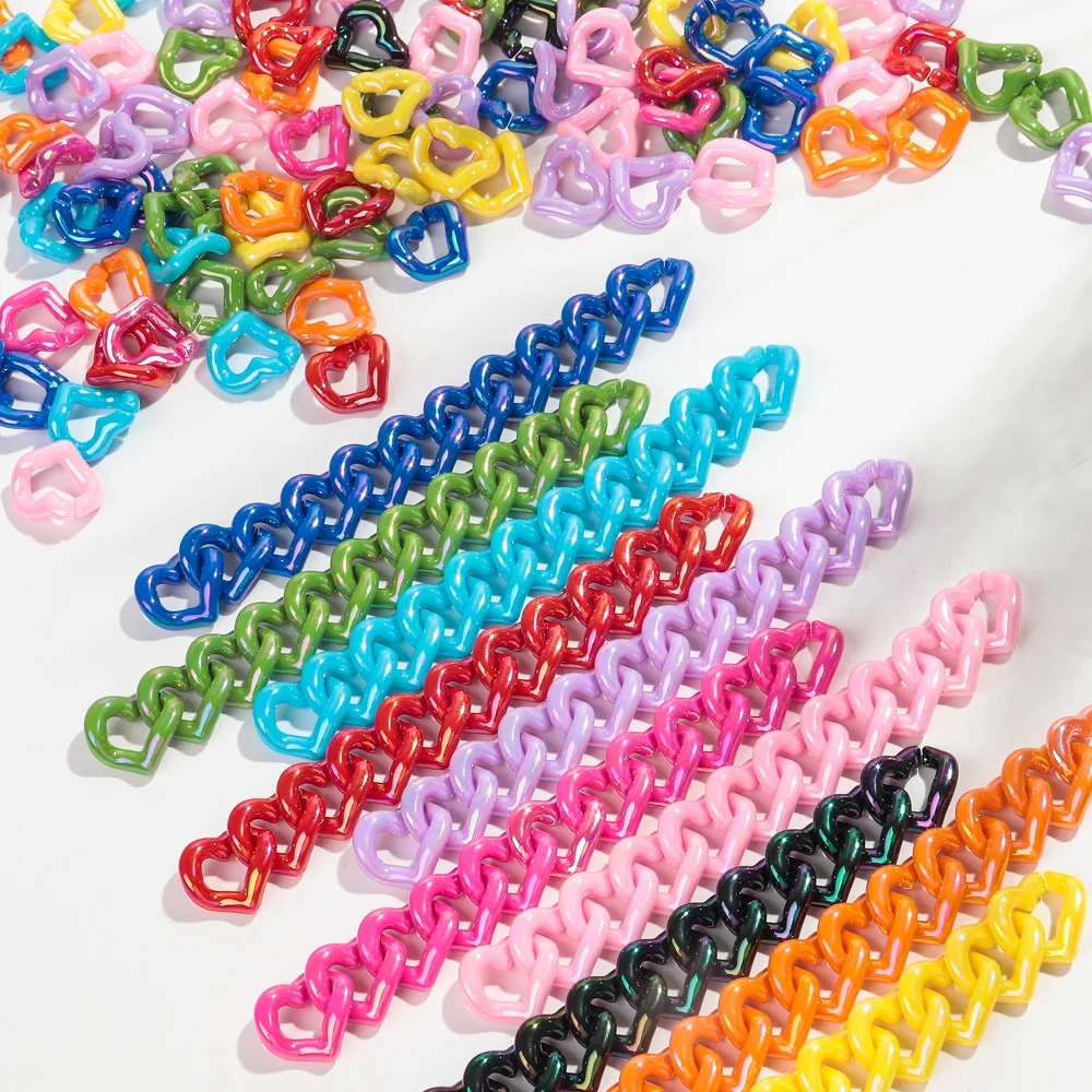 30pcs 21x19mm Laser Colorful Acrylic Love Link Chain Loose Beads for Bracelet Necklace Earrings Making DIY Jewelry Accessories