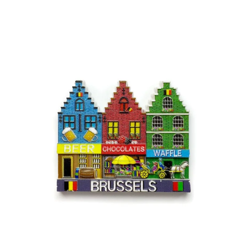 

Brussels, Belgium, Europe Cute Fridge Magnets with Historic Colorful Buildings, Beer, Chocolates, Waffle for Home Decor, Refrige