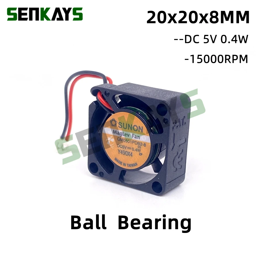 

15000RPM Sunon 2008 5V 0.4W 20*20*8MM 2CM 20MM Small Cooling Fan Ball Bearing Ultrathin Fan GM0501PDB2-8 2wire