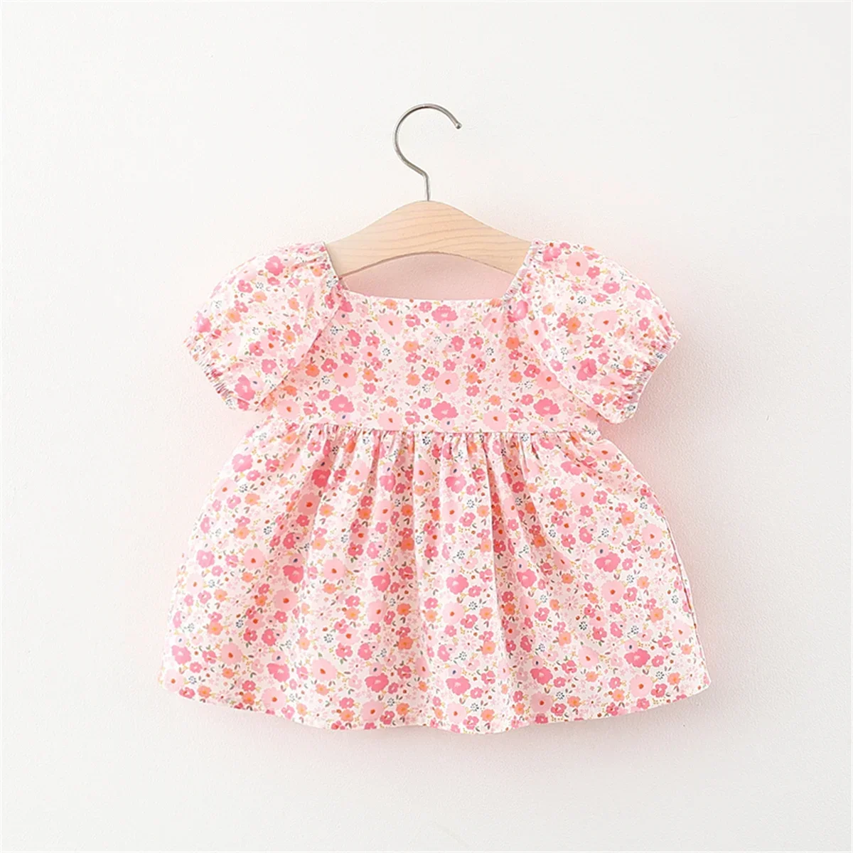 Summer New Girls\' Dress Bubble Sleeve Bow Ribbon Floral A-line Dress Birthday Party Team Dress Casual (0-3 Years Old Girls)