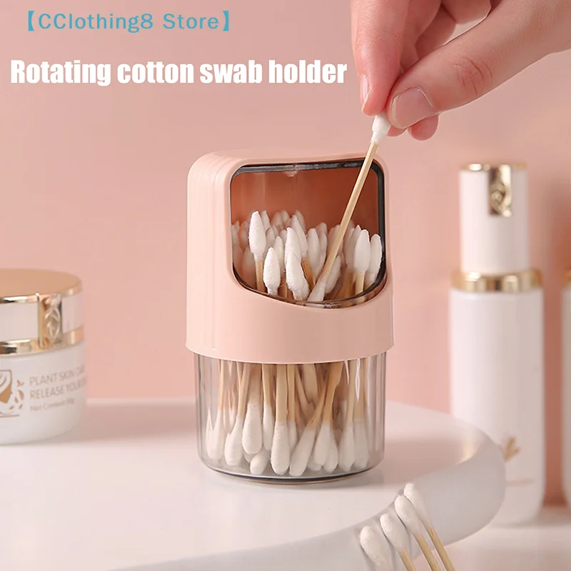 Transparent Cotton Swab Storage Box Rotating With Lid Dustproof Desktop Cotton Swab Storage Box Plastic Toothpick Storage【AliS8】