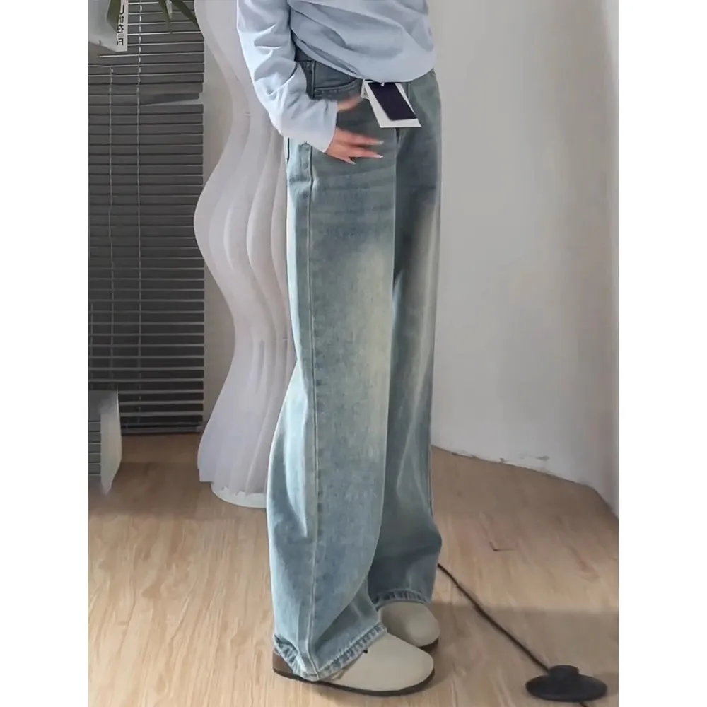 Spring 2026 High Waist Wide Leg Straight Cut Jeans Women Loose Slimming Light Colored Denim Pants for Pear Shaped Body