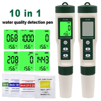 10 in 1 ㏁ Resistivity/Nutrient Solution Fertility/H2/Temp/ORP/EC/TDS/Salinity/S.G/PH Meter Multifunction Water Quality Tester