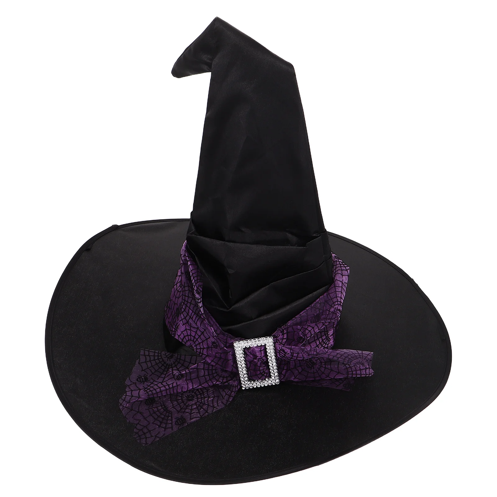 

Halloween Witch Hat Purple Ruched Star Moon Pattern Lightweight Spider Web Mesh Comfortable Cosplay Party Accessory