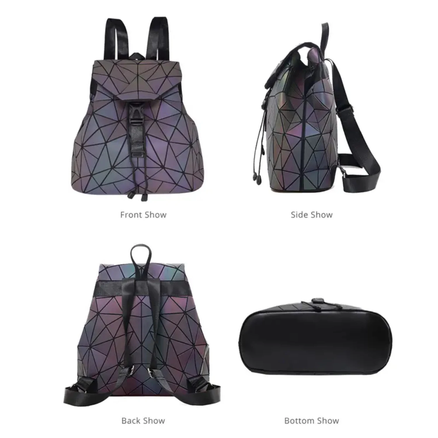 Stylish, luminous geometric foldable backpack for fashionable students. Ideal travel bag for trendy women who value convenience