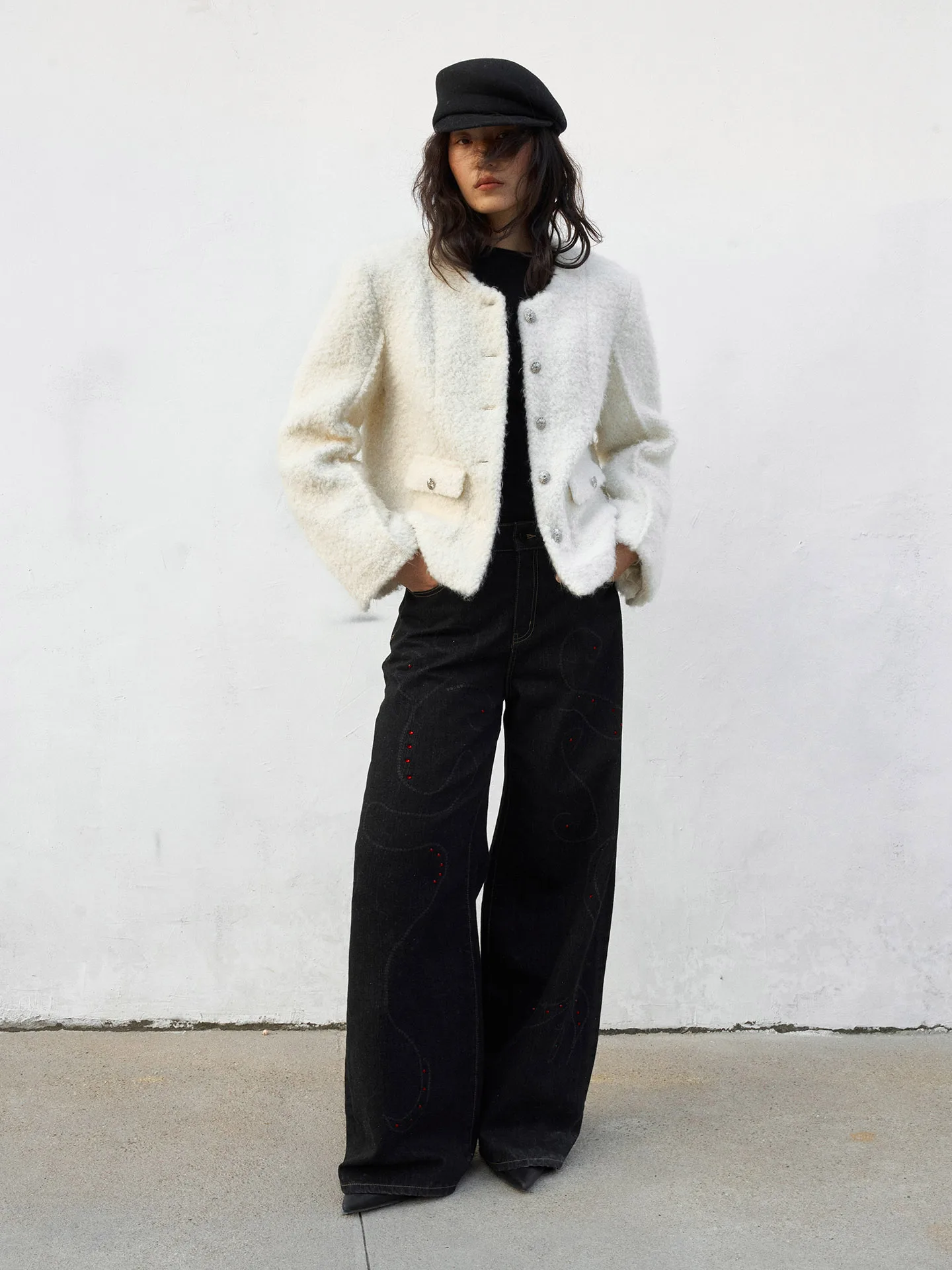 

Ретро джинсы с широкими штанинами для женщин, свободный прямой крой, со стразами, утягивающие, высокое качество, высокая талия