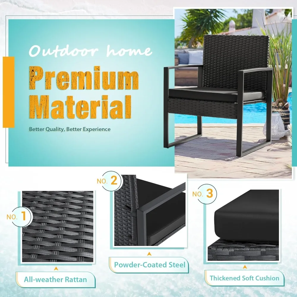 Set Teras 3 Buah Set Furnitur Anyaman Luar Ruangan Set Percakapan Kursi Rotan Modern dengan Meja Kopi untuk Halaman dan Bistro (B