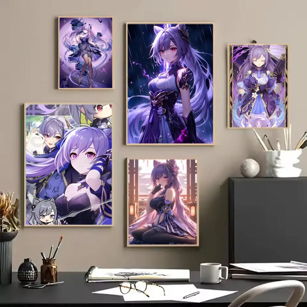 Electro Regal G-Genshin Keqing Thunder Sovereign Vibe Poster Painting Wall Art for Living Room Home Gifts Decor Mural