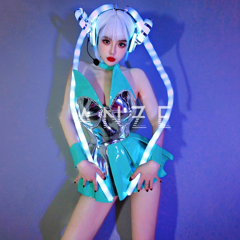 Sexy Gogo Dance Costume Punk Style Pole Dance Dress Bar Nightclub Dj Ds  Rave Clothes Women Stage Festival Outfit XS6772