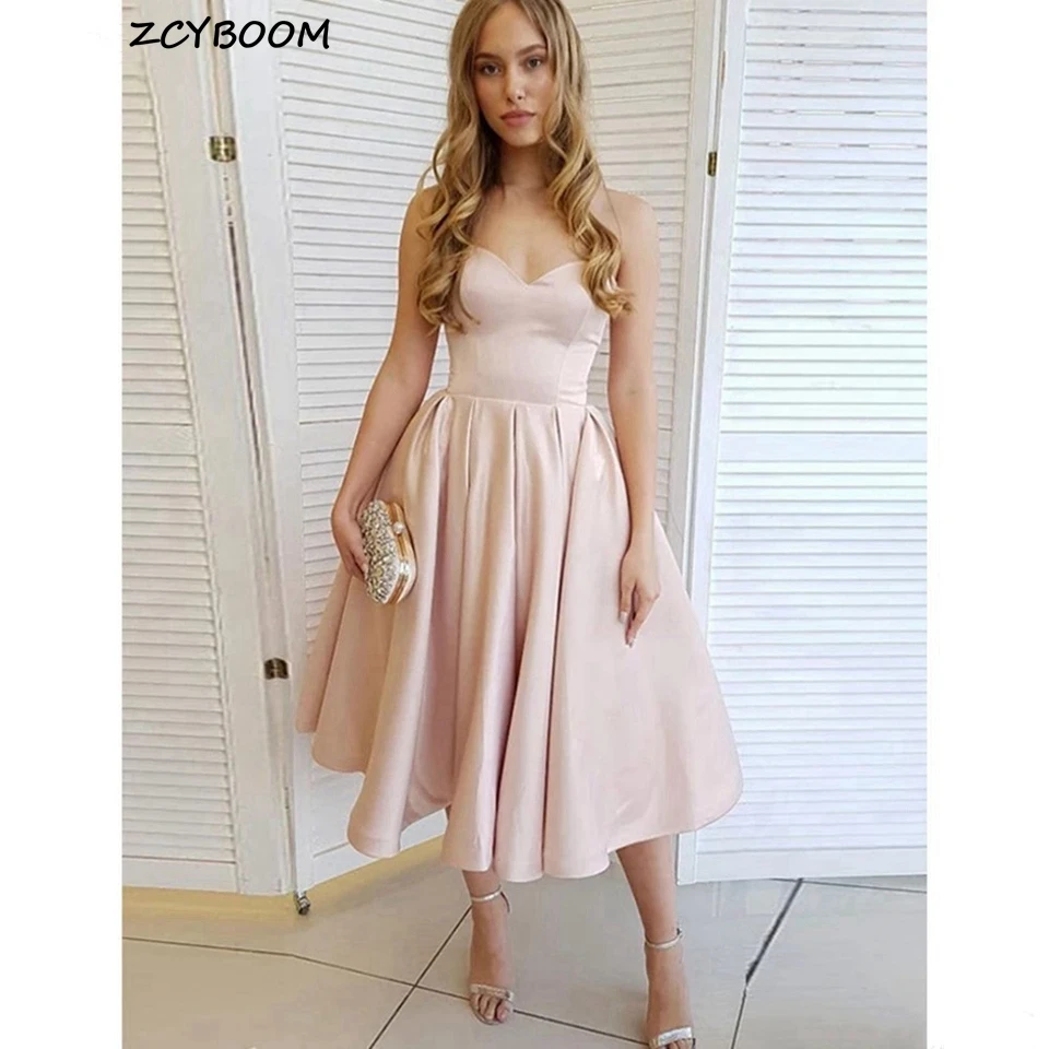 

Светло-розовые коктейльные платья 2025 г., атласные вечерние женские платья для выпускного вечера, короткие элегантные выпускные вечерние платья для выпускного вечера