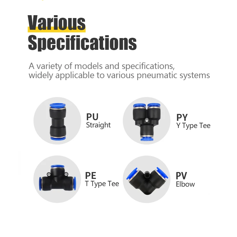 LAIZE 50/72Pcs/Box Pneumatic Push In Quick Fitting For Air PU/PE/PY/PV Straight Tee Elbow Plastic Hose Couplings OD6mm 8mm PU-8