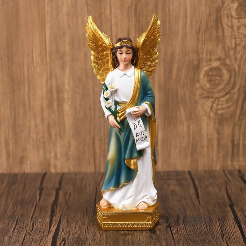 Statue de l'archange Saint Gabriel de 22,7 cm, figurine en résine, Ave Maria, Lys, Ange, Décoration religieuse catholique, Ornement, Cadeau chrétien