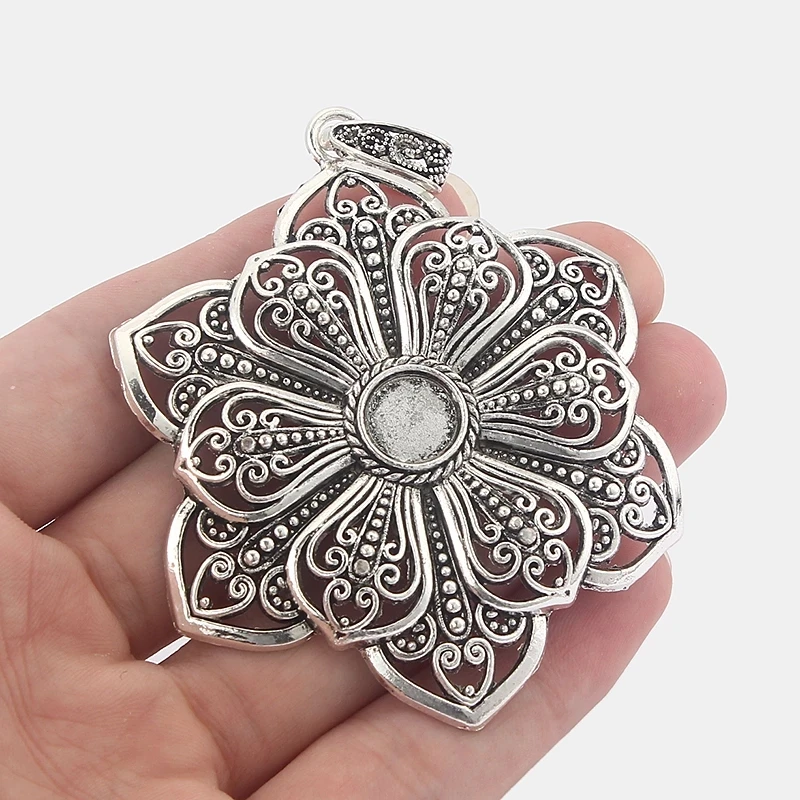 2Pcs Tibetan Silver Vintage Heart Leaf Charms Pendant Oval Cabochon Base Blank Bezel Setting For DIY Necklace Jewelry Making