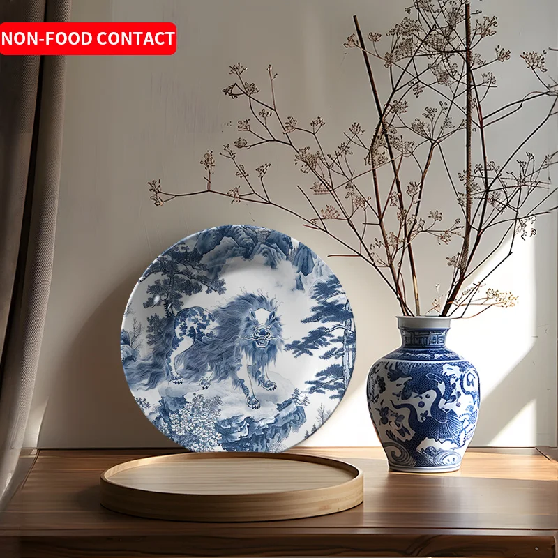1pc Lion Pattern Ceramic Decor Plate - Hanging Wall Art, suitable for home, living room, and study decoration, non food contact
