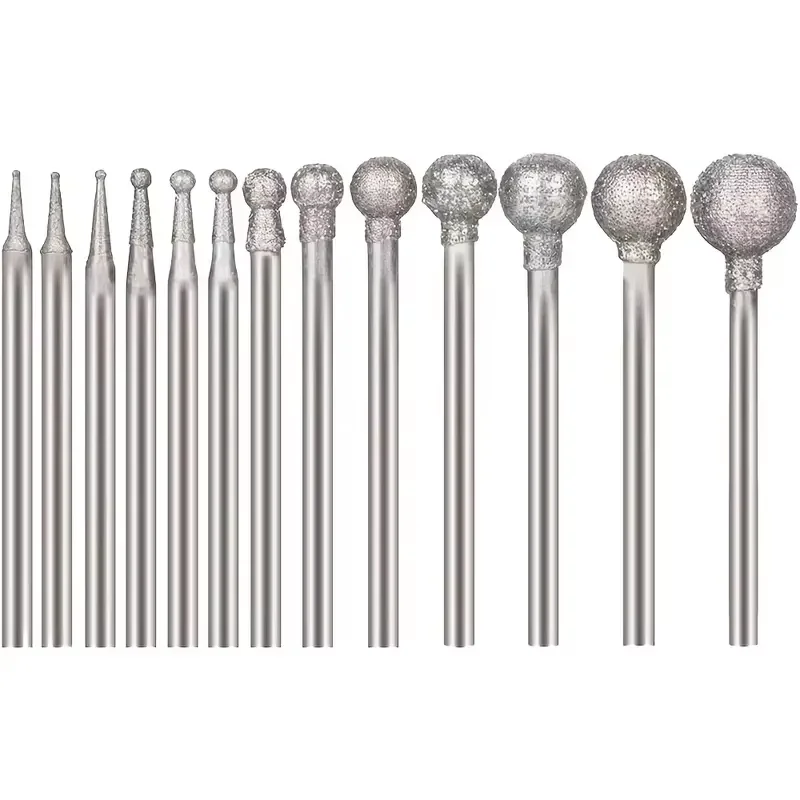 13pcs Ball Shape Diamond Burrs - 3/32'' Shank Diamond Ball Burs Stone Carving Bits for Rotary Tool