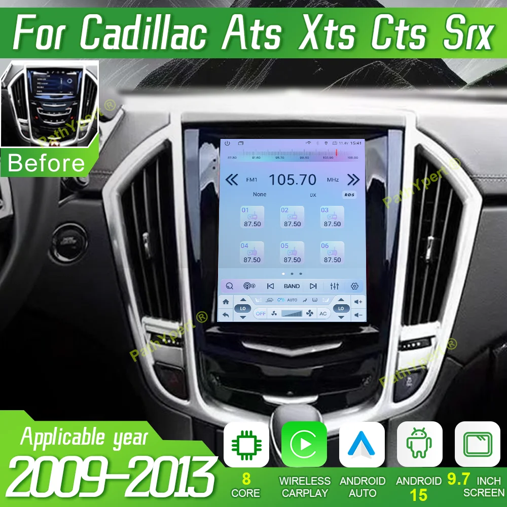 

9.7''Wireless CarPlay Android 15 For Cadillac Ats Xts Cts Srx 2009-2013 Multimedia Display Car Radio GPS Auto BT DSP Head Unit