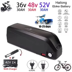 Electric bicycle original 18650 battery 36V 48V 52V 30Ah-50Ah Hailong 18650 motor 250W 350W 500W 750W 1000W 1500W+ charger