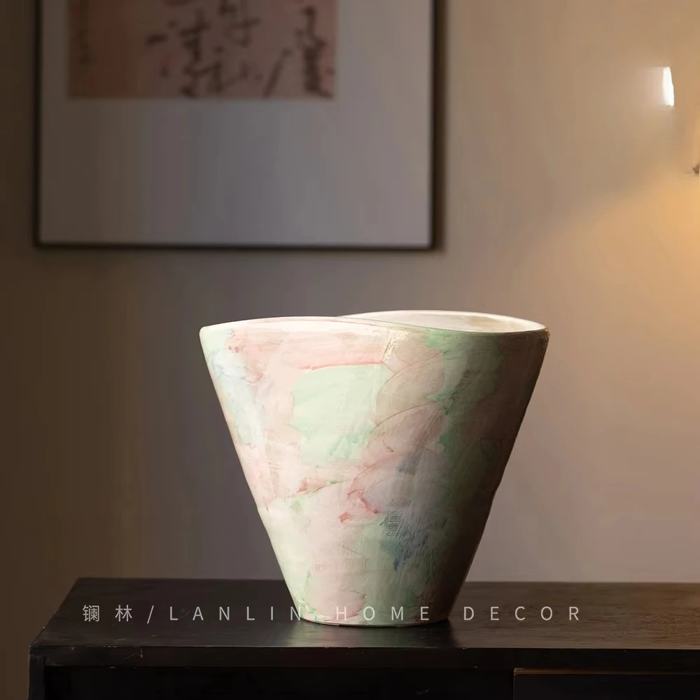 

Керамический цветочный горшок ручной работы, художественная сумка с высоким смыслом, картина маслом, ветровая посадка, сочный балкон, ландшафтный дизайн, красная пряжа, бутылка