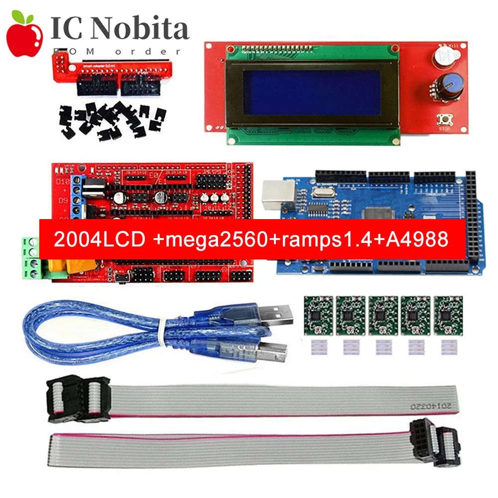 

12864 ЖК-дисплей 2004 Комплект контроллера 3D-принтера с MEGA2560 R3 + RAMPS 1,4 + 5x A4988 Шаговый драйвер
