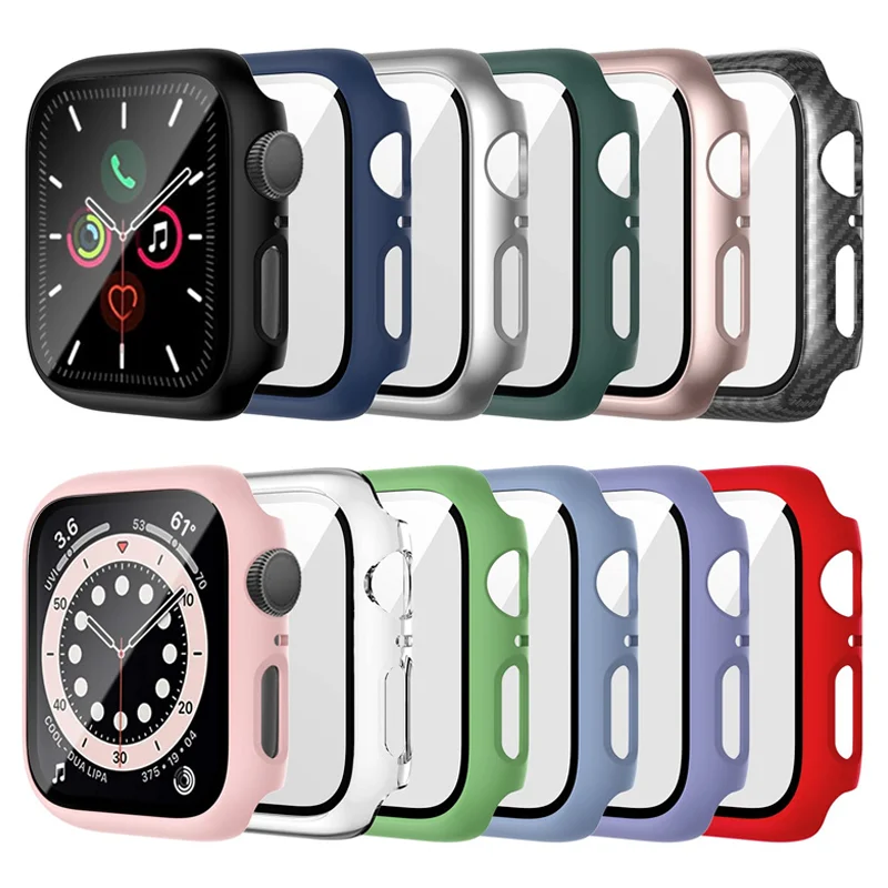 Tempered Glass+Cover For Apple watch Case 45mm 41mm 44mm 40mm 42mm Screen Protector iWatch serie 9 4 5 6 SE 7 8 Accessories