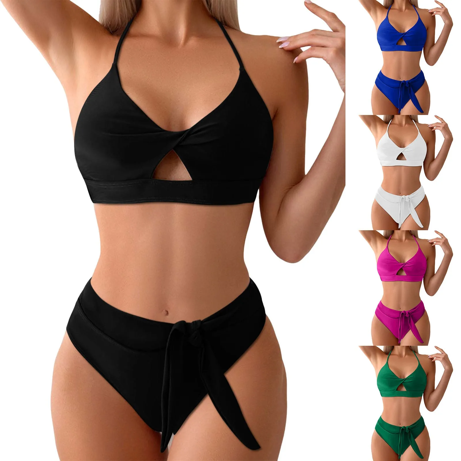 Traje de baño de dos piezas con cordones y cintura baja para mujer, bikini de cintura baja para mujer, ropa de playa de dos piezas