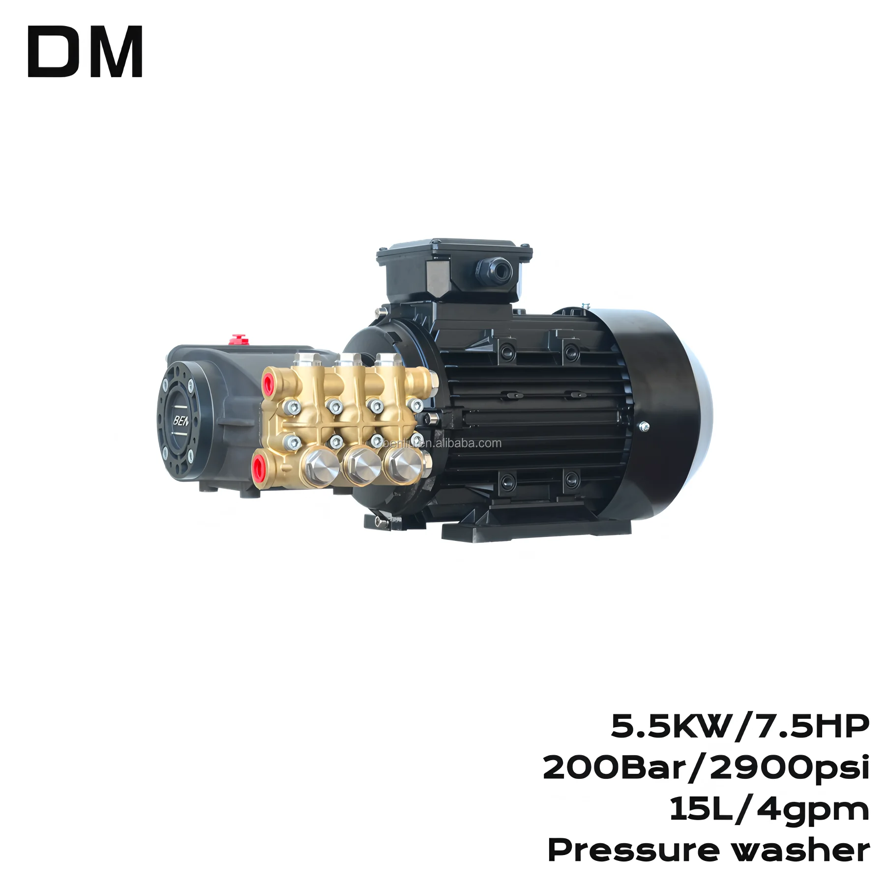 5.5KW 15L/200bar/2900psi 380V 3PH Electric High Pressure Car Washer Wash Equipment Water Jet Pump Brass Low Noise Power Washing