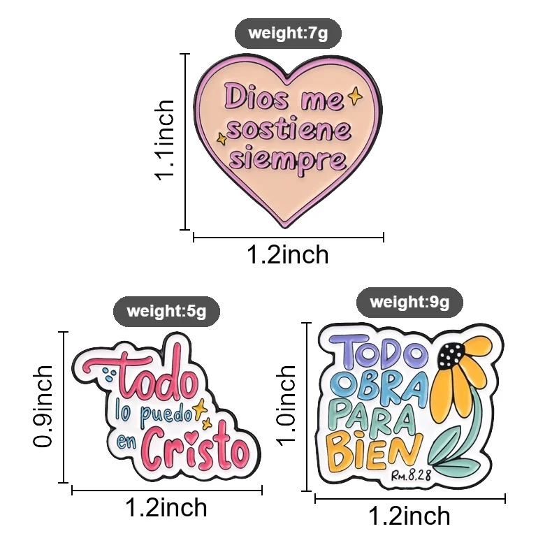 Spanish Bible Verse Badge, Inspirational Faith Text Quote Enamel Pin, Fashion Clothes Backpack Accessory, Gift for Faith Lovers