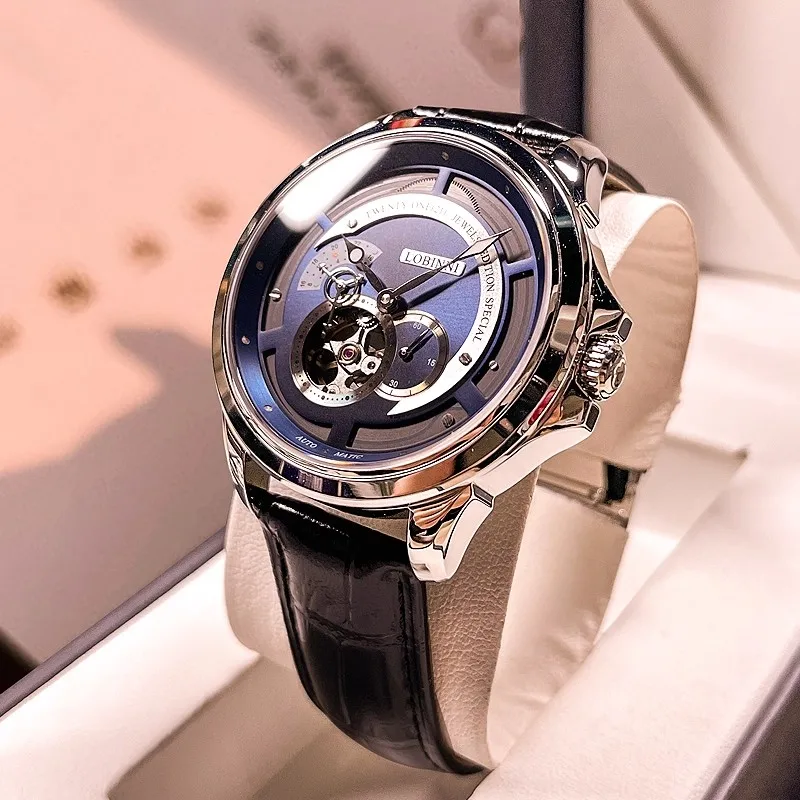 LOBINNI Business Men's Automatic Mechanical Wristwatch Multi-Function Hollow Flywheel Watch Sapphire Glass Waterpoor Watch
