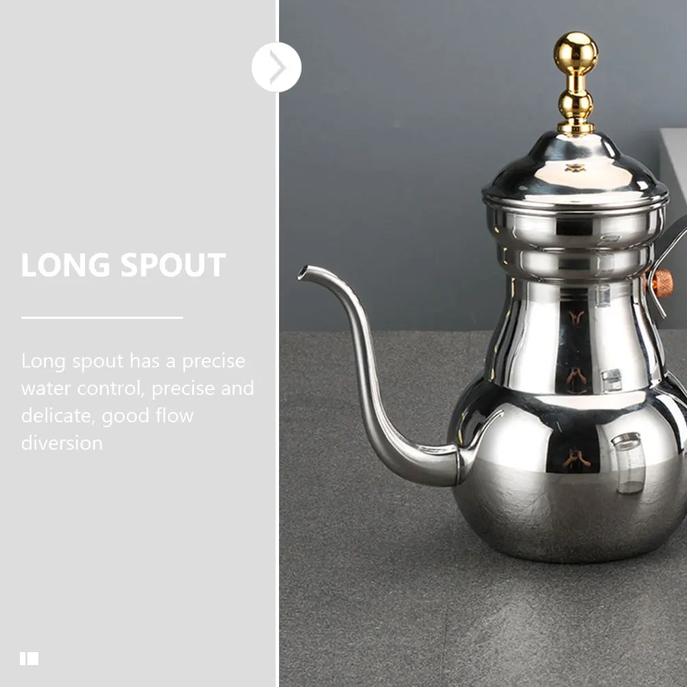 

Stainless Steel Kettle 1.5L Silver Middle Eastern Coffee Pot Tea Pot Long Spout Filter Kitchen Barware H Brew