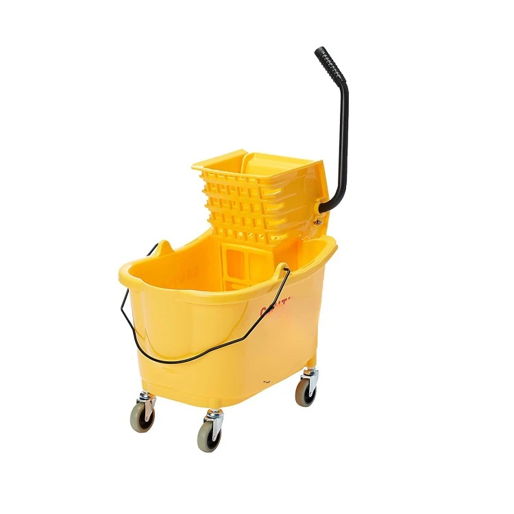 

Side Press Wringer Combo Commercial Rectangular Mop Bucket on Wheels, 35-Quart, Yellow