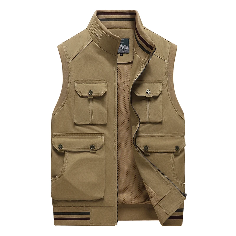 

Pop Men Vests Autumn Spring cargo vests men Casual New Large Size Vest Outdoor Work thin Sleeveless Pocket Windproof Waistcoat m
