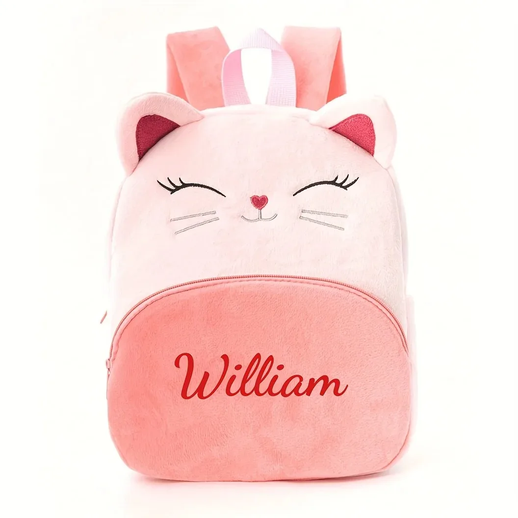 Customized Name Cartoon Cat Backpack for Girls, Embroidered Text Design, Ideal for School/Outdoor Travel, Leisure Bag & Back to