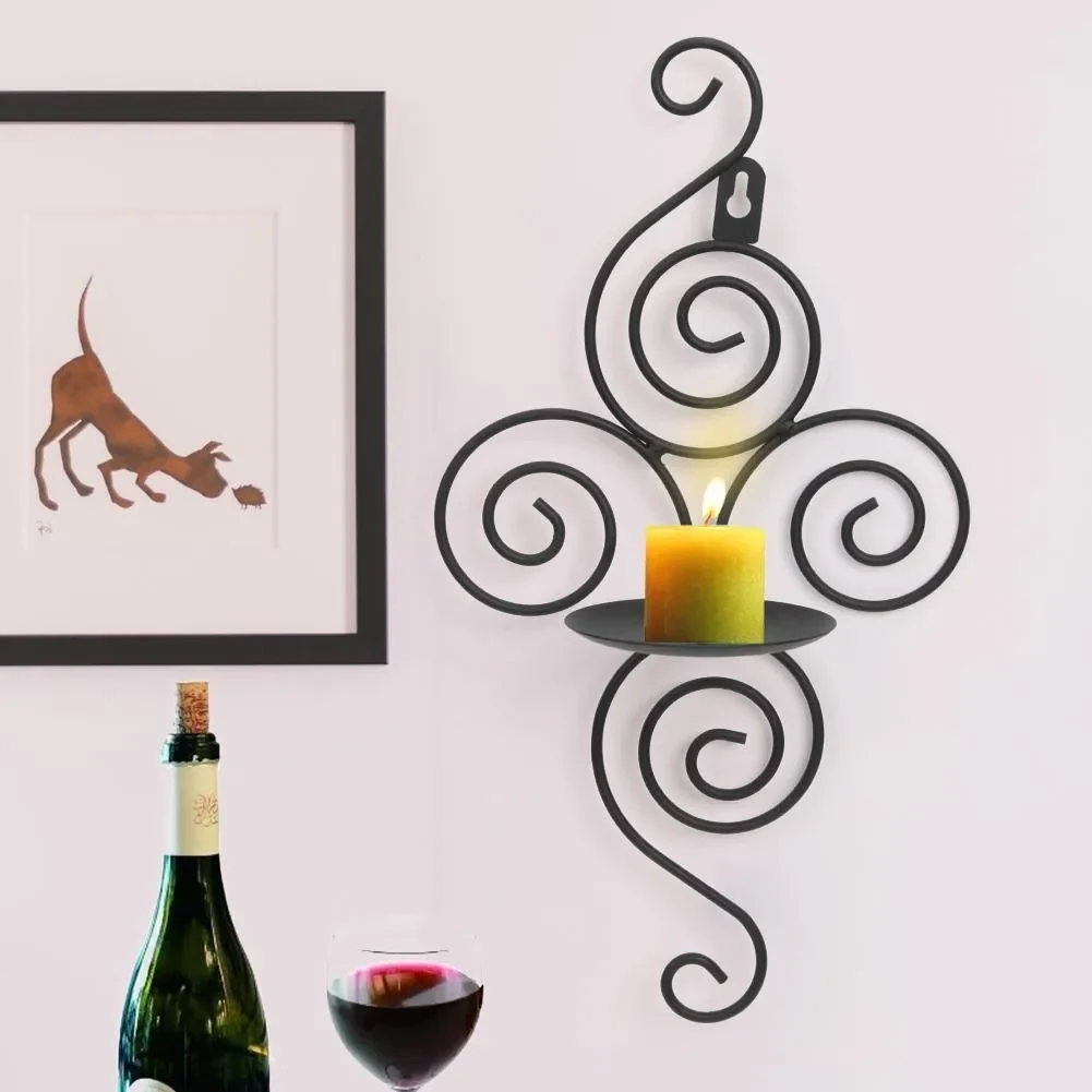 European Candle Holder Iron Candlestick Black White Gold Wedding Creative Wall Hanging Candle Holder Home Decortion