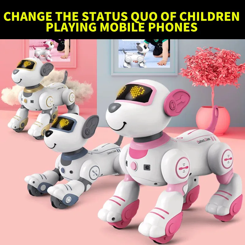 Remote Control Robot Dog Toy, Smart Interactive Dancing RC Electronic Pets with Sound LED Eyes, Rechargeable Intelligent Robotic