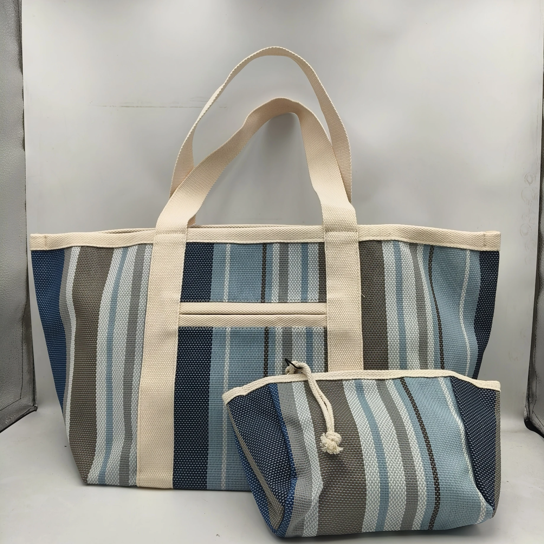 Large capacity high-quality color striped shoulder bag storage bag shopping bag beach bag