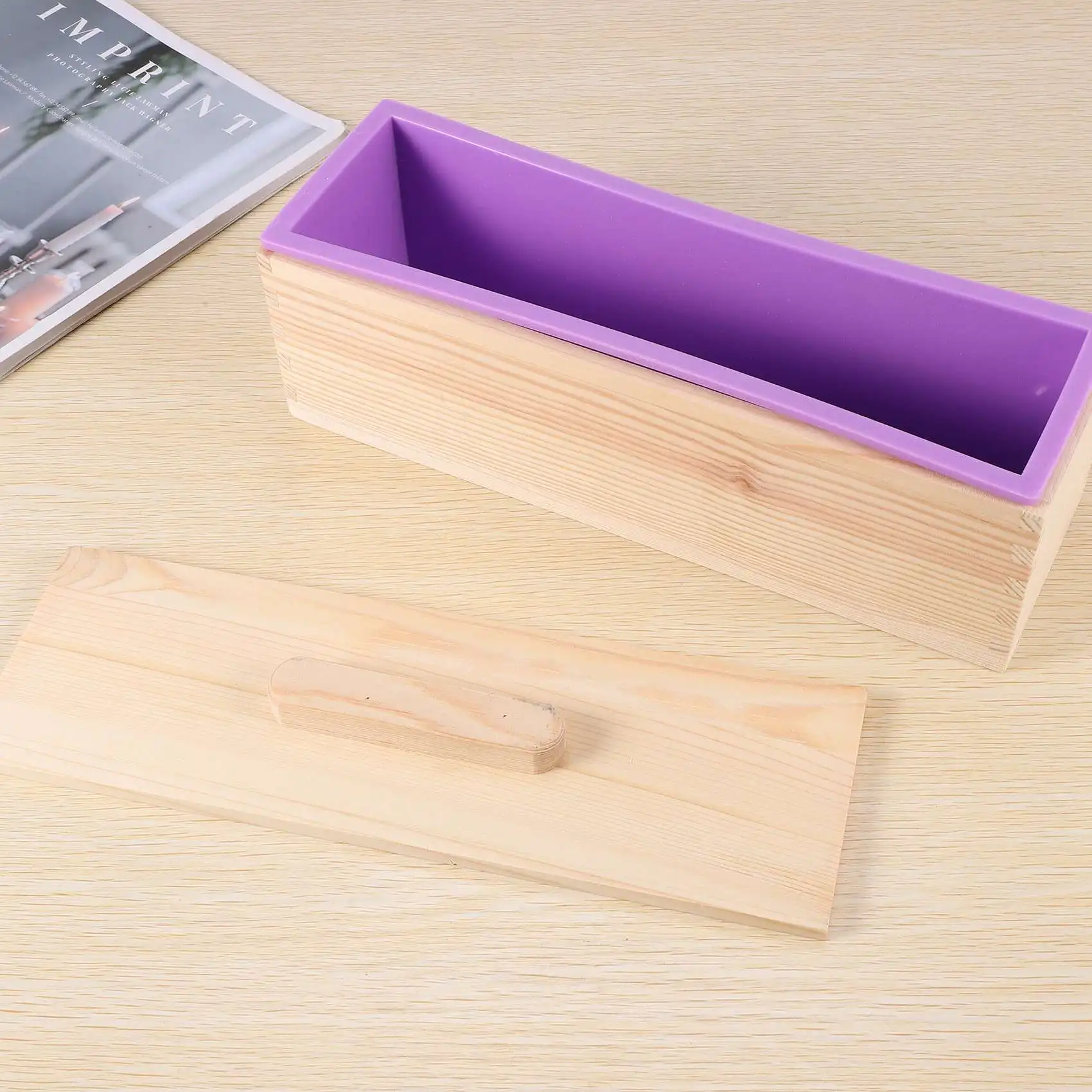 AT21-Rectangular Wooden Soap Mold With Silicone Liner Cover Loaf Soap Mold Tool Diy Soap Candle Mold 1200G Mold Making Tool