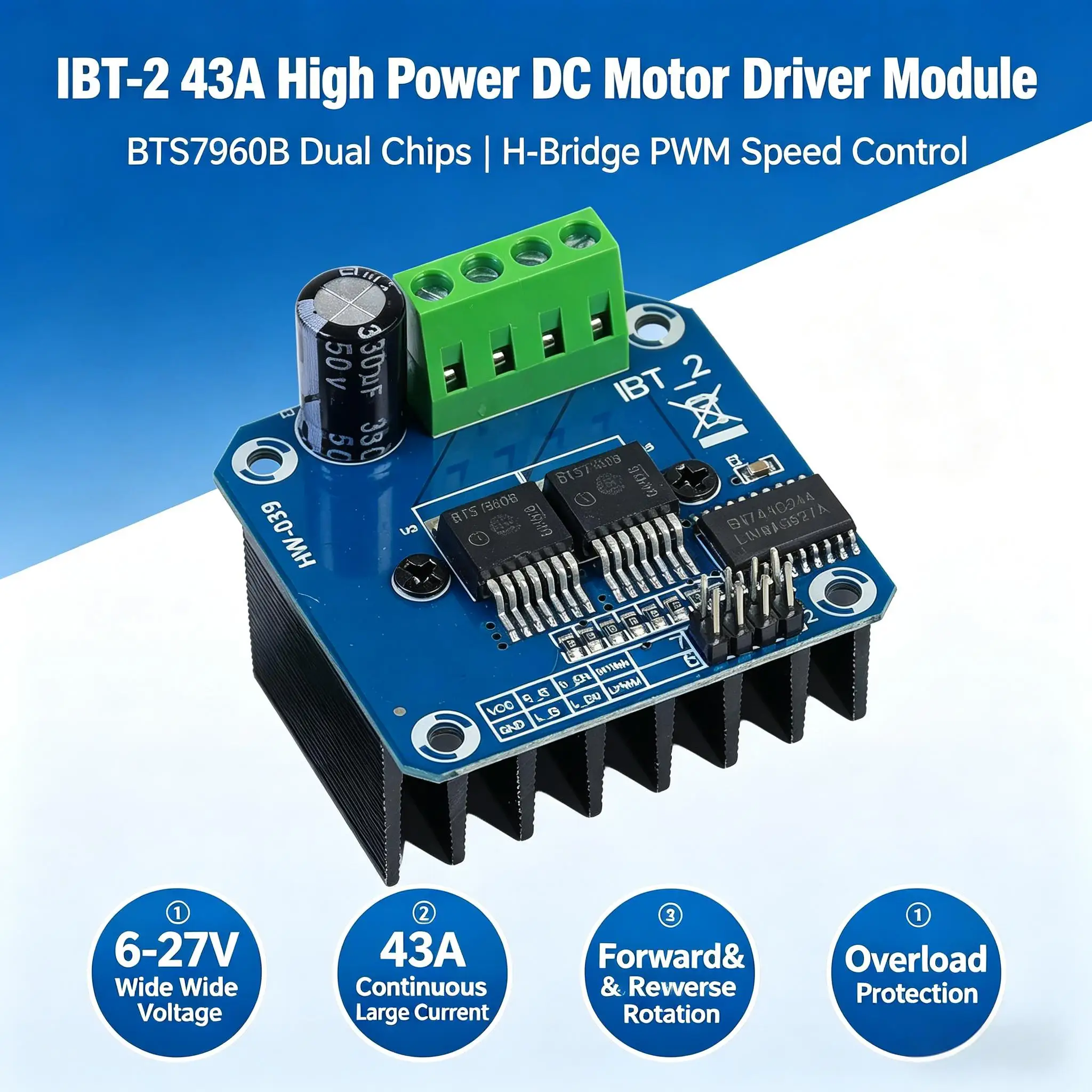 BTS7960 High Power Intelligent Vehicle Motor Drive Module BTS7960 43A Current Limiting Control Semiconductor Refrigeration Drive
