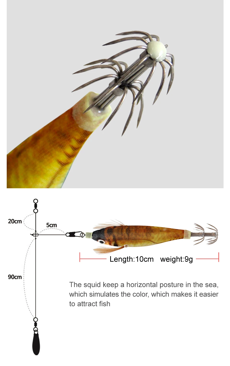 14pc Angeln Lockt Kit Horizontale Tintenfisch Jig Köder Künstliche Leucht Webfuß Octopus Egi Locken Wobbler Tintenfisch Haken Meer Tackle – Detail 3